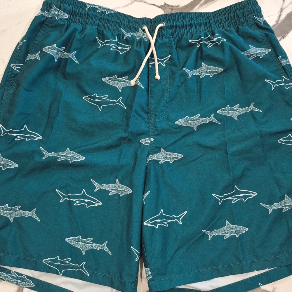 Old Navy 8" Shark Print Swim Trunks, Teal